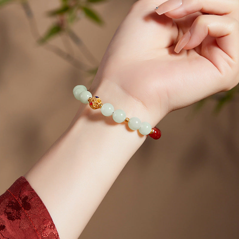 999 Silver Fortune Bead Red Agate Bracelet-Balanced Contrast