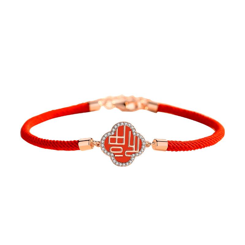 Fortune Flower Cubic Zirconia Red Rope Lucky Bracelet