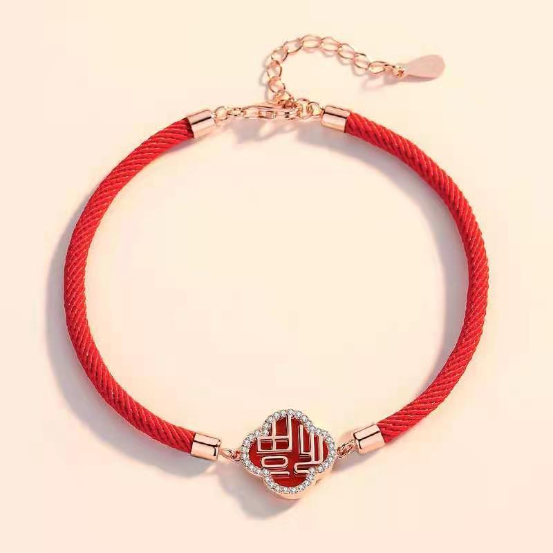 Fortune Flower Cubic Zirconia Red Rope Lucky Bracelet