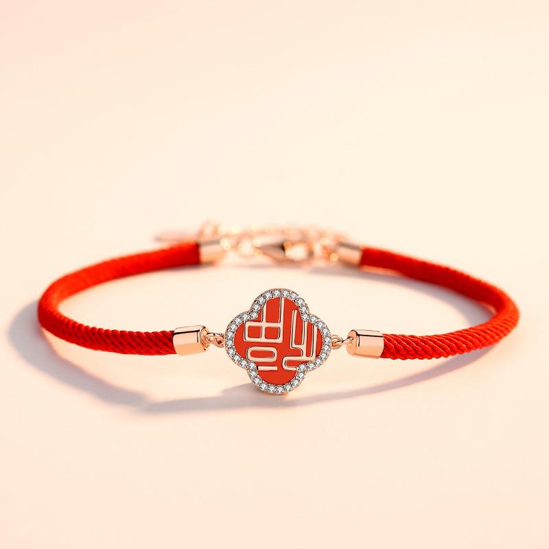Fortune Flower Cubic Zirconia Red Rope Lucky Bracelet