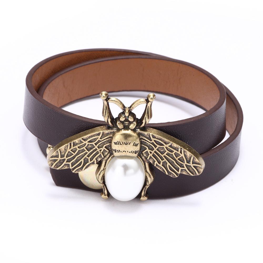 Fortune & Luck Pearl Bee Leather Bracelet