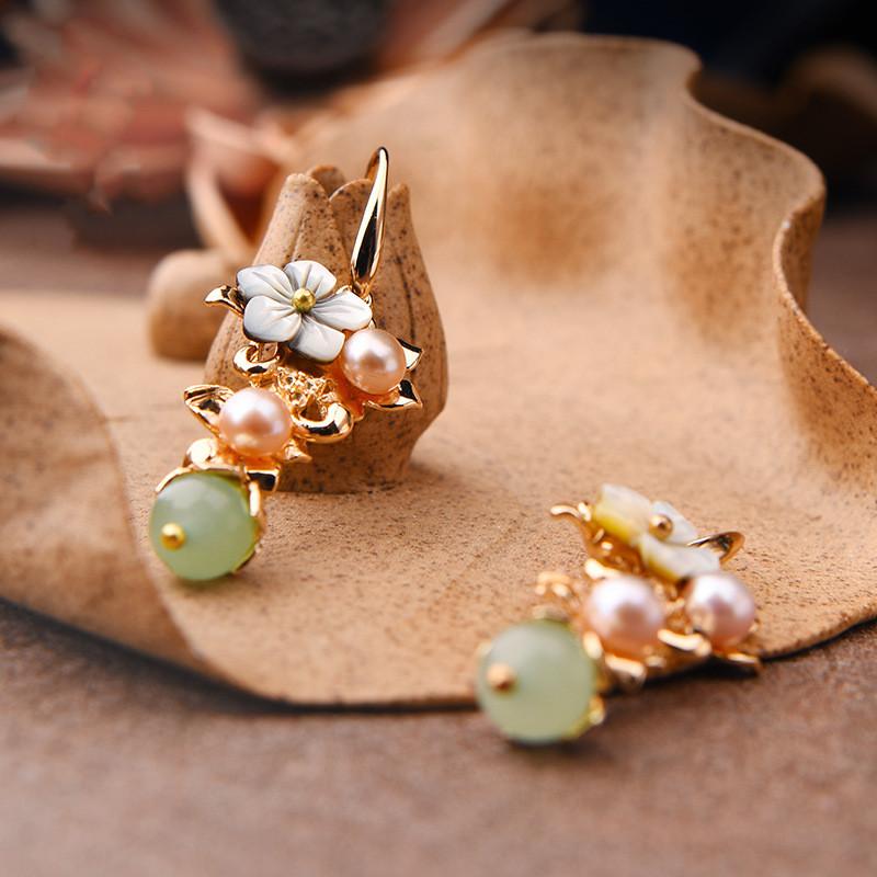 Fortune & Luck Pearl Green Jade Lucky Earring