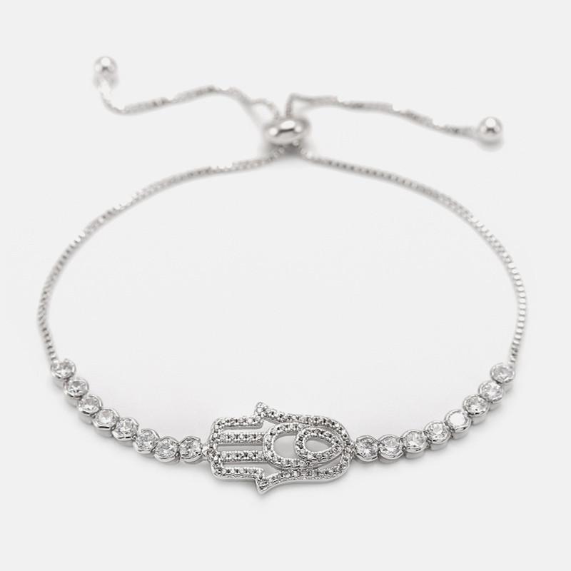 Gold Diamond Hand Of Fatima Protection Bracelet