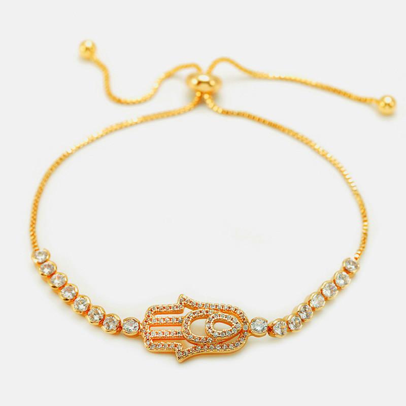 Gold Diamond Hand Of Fatima Protection Bracelet