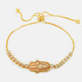 Gold Diamond Hand Of Fatima Protection Bracelet