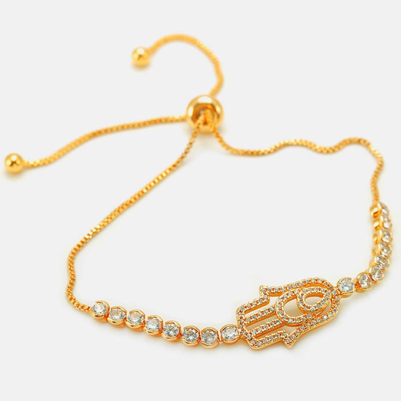 Gold Diamond Hand Of Fatima Protection Bracelet