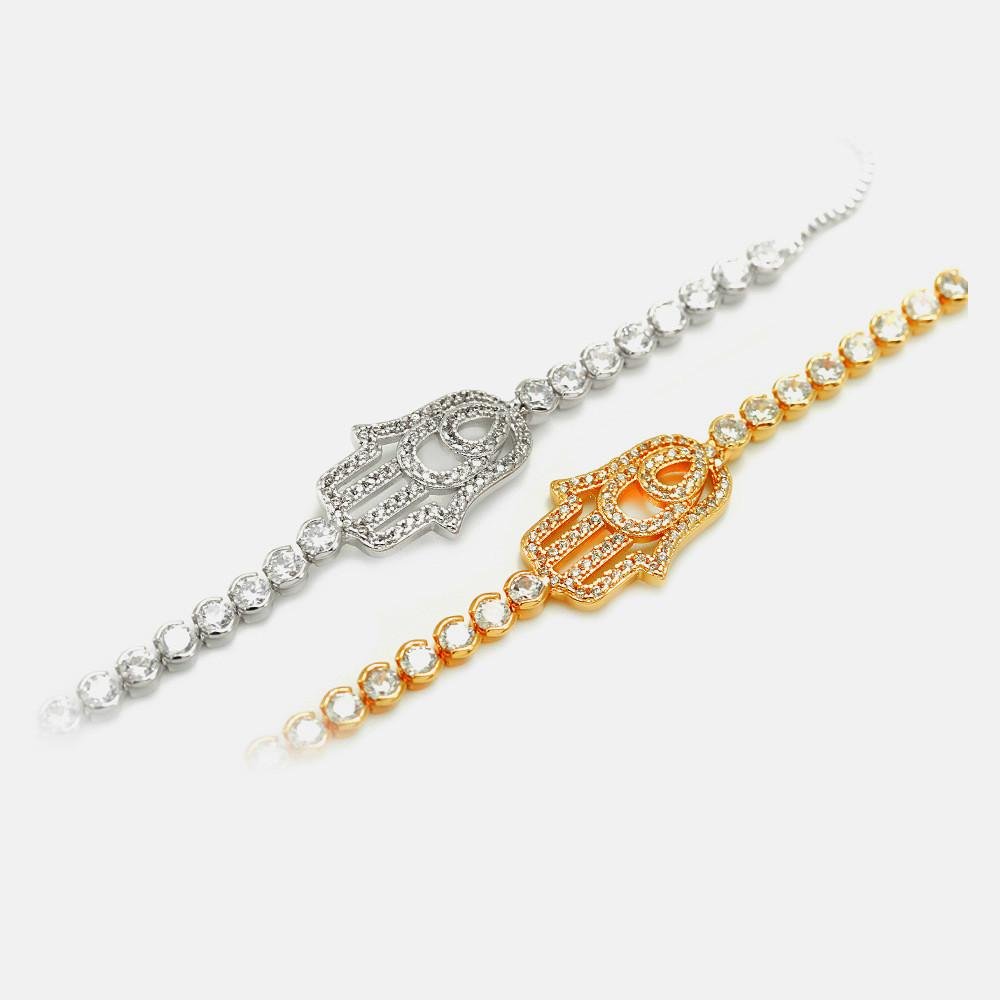 Gold Diamond Hand Of Fatima Protection Bracelet