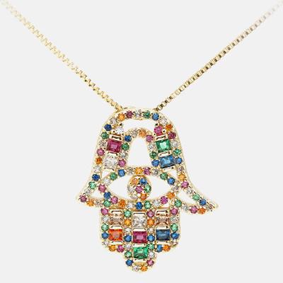 Gold Diamond Hand Of Fatima Protection Pendant Necklace