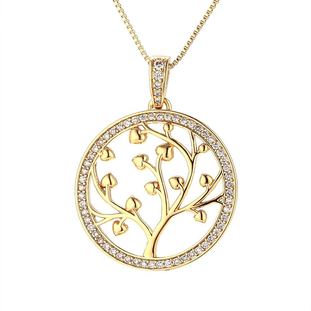 Gold Diamond Tree Of Life Protection Pendant Necklace