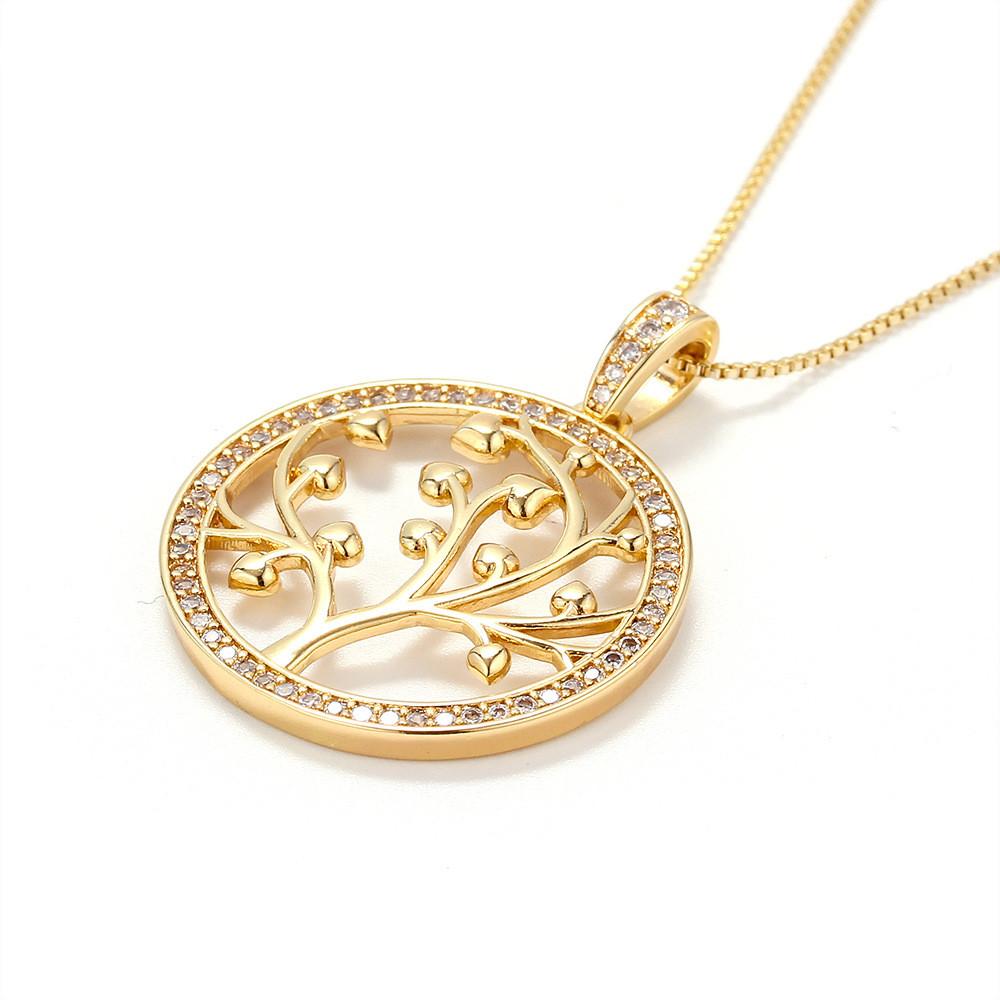 Gold Diamond Tree Of Life Protection Pendant Necklace
