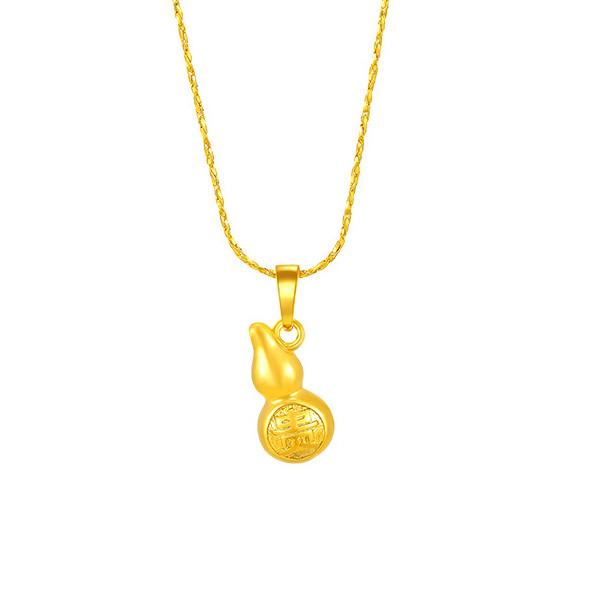 Gold Feng Shui Calabash Fortune Pendant Necklace