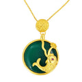 Gold Feng Shui Koi Fish Green Jade Pendant Necklace