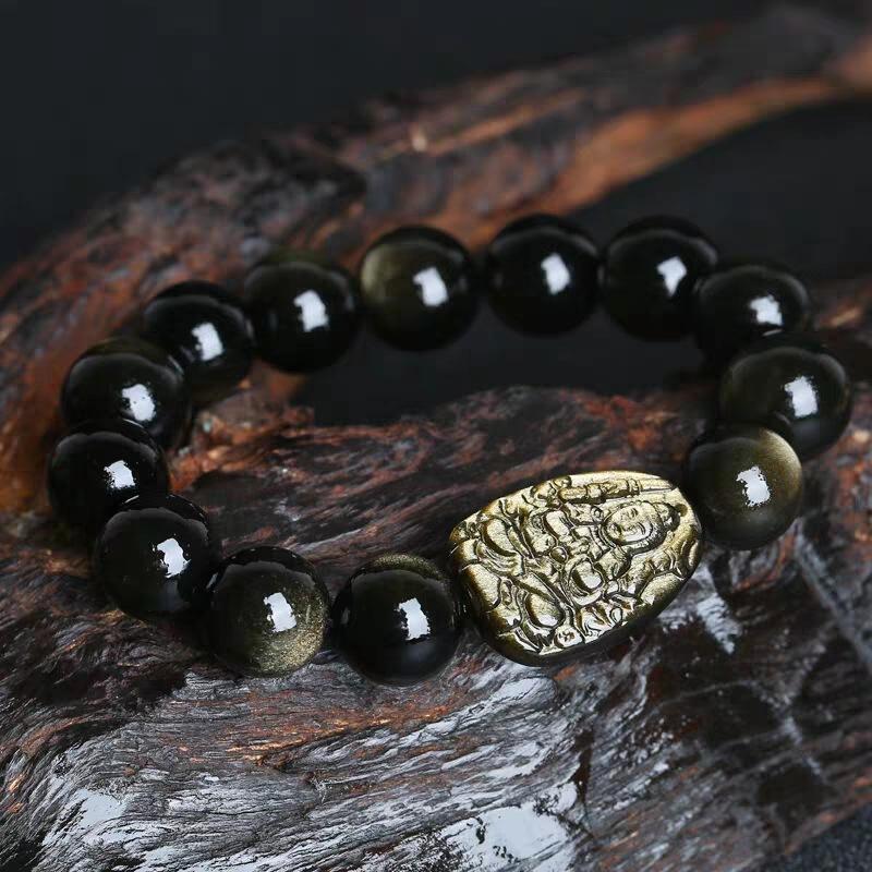 Gold Obsidian Buddha Proection Bracelet