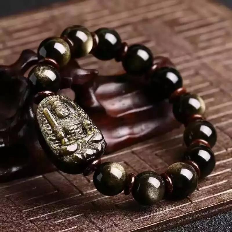 Gold Obsidian Buddha Proection Bracelet