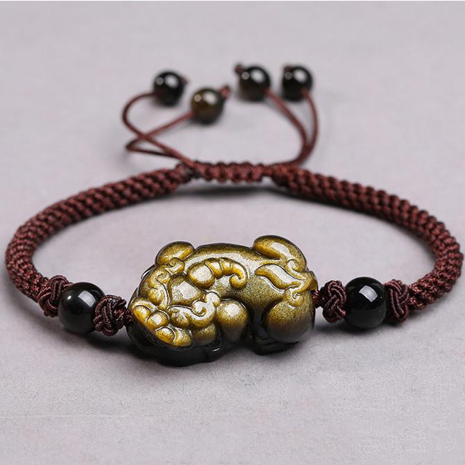 Gold Obsidian Pixiu Lucky Rope Protection Bracelet(Gold Sheen Obsidian)