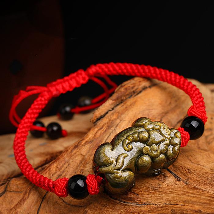 Gold Obsidian Pixiu Lucky Rope Protection Bracelet(Gold Sheen Obsidian)