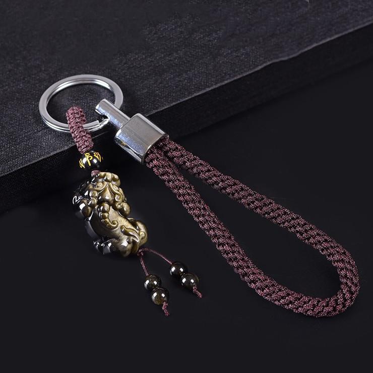 Gold Obsidian Pixiu Protection Lucky Auto Key Chain Pendant