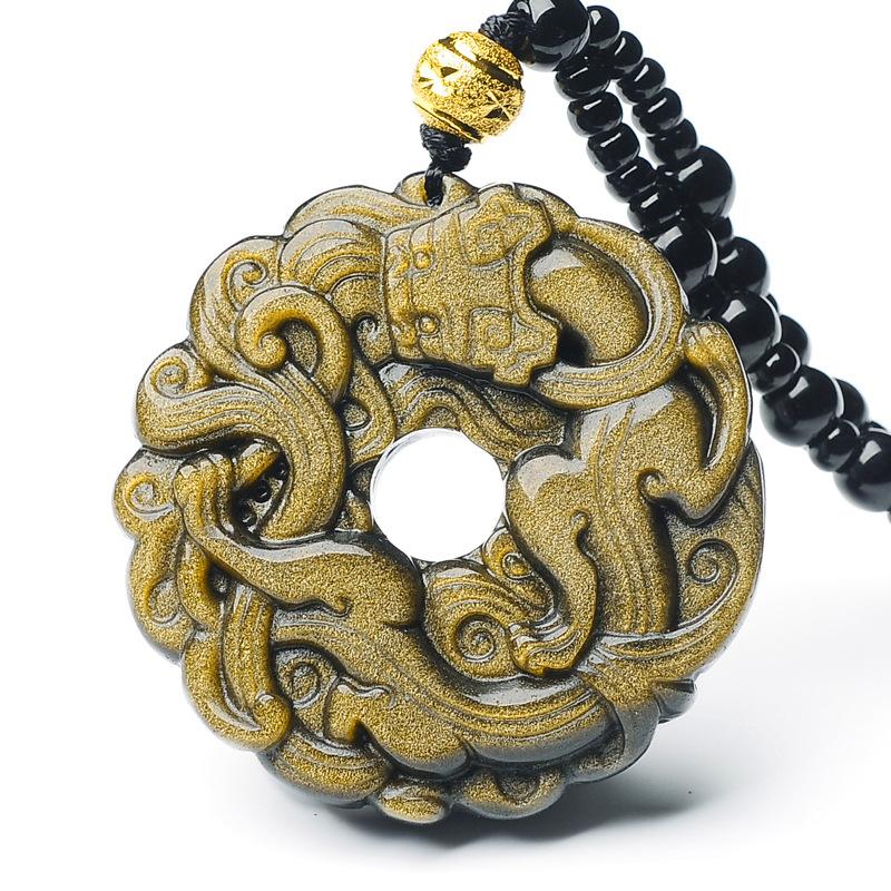 Gold Obsidian Pixiu Protection Pendant Necklace(Gold Sheen Obsidian)