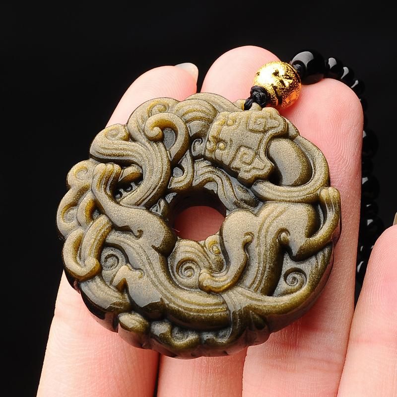 Gold Obsidian Pixiu Protection Pendant Necklace(Gold Sheen Obsidian)