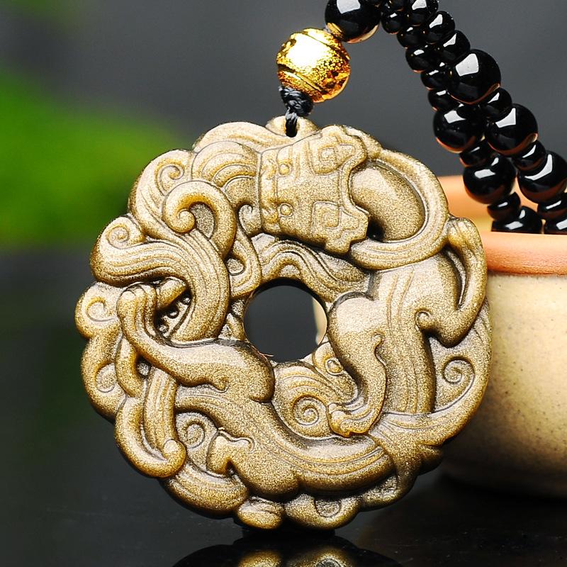 Gold Obsidian Pixiu Protection Pendant Necklace(Gold Sheen Obsidian)