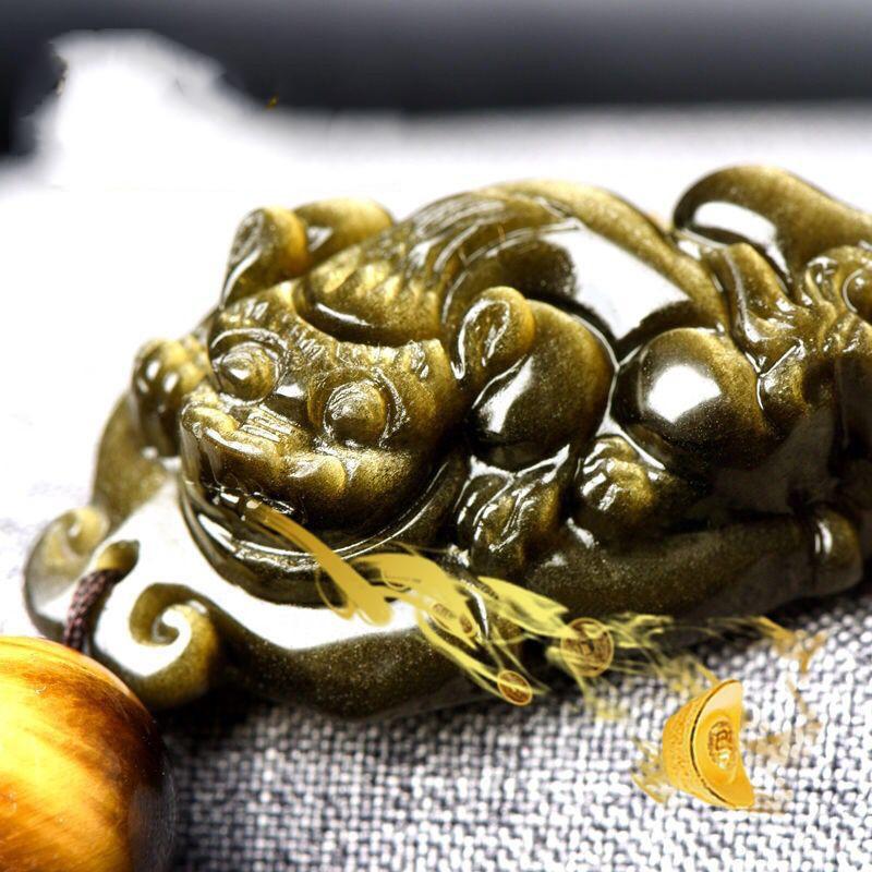 Golden Obsidian Pixiu Tiger Eye Beads Protection Bracelet
