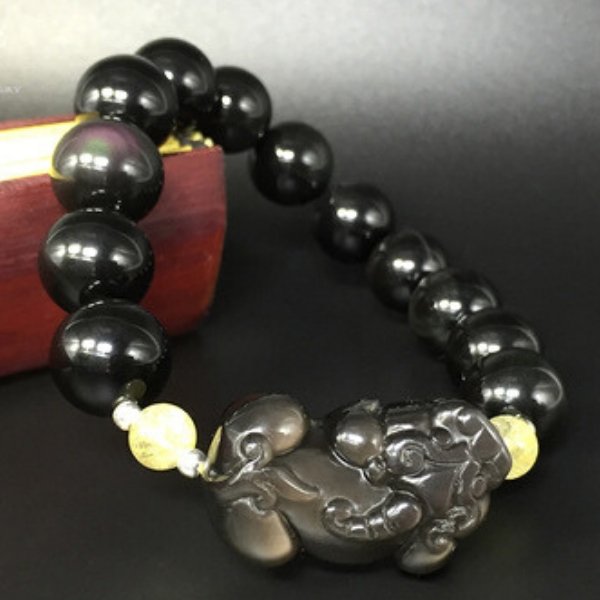 Gold Obsidian Pixiu Wealth Bracelet(Gold Sheen Obsidian)