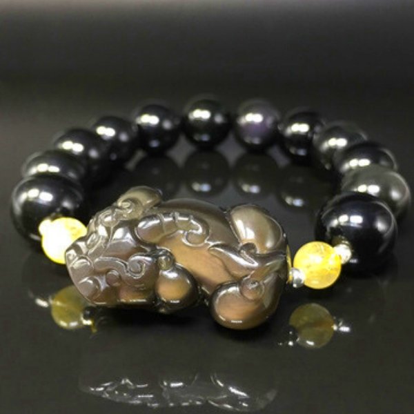 Gold Obsidian Pixiu Wealth Bracelet(Gold Sheen Obsidian)