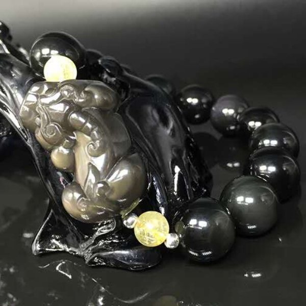 Gold Obsidian Pixiu Wealth Bracelet(Gold Sheen Obsidian)
