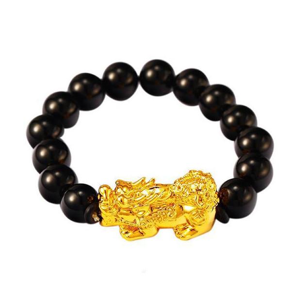 Gold Pixiu Feng Shui Mantra Bead Wealth Bracelet