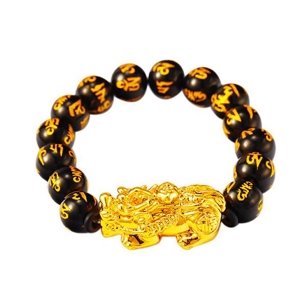 Gold Pixiu Feng Shui Mantra Bead Wealth Bracelet