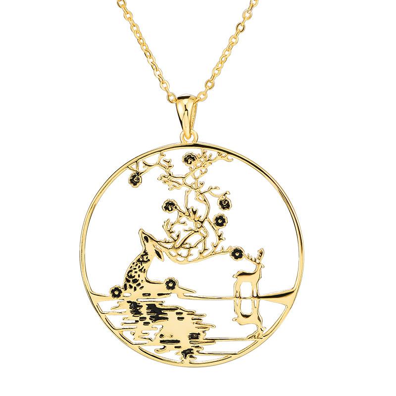 Gold Sika Deer Auspicious Pendant Necklace
