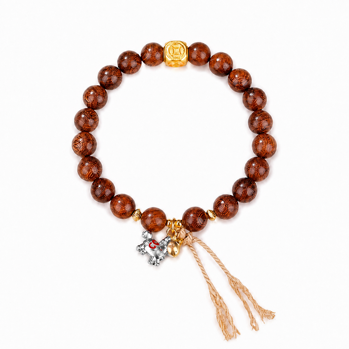 Lucky Horse Gold Silk Sandalwood Bracelet-Courage into Abundance