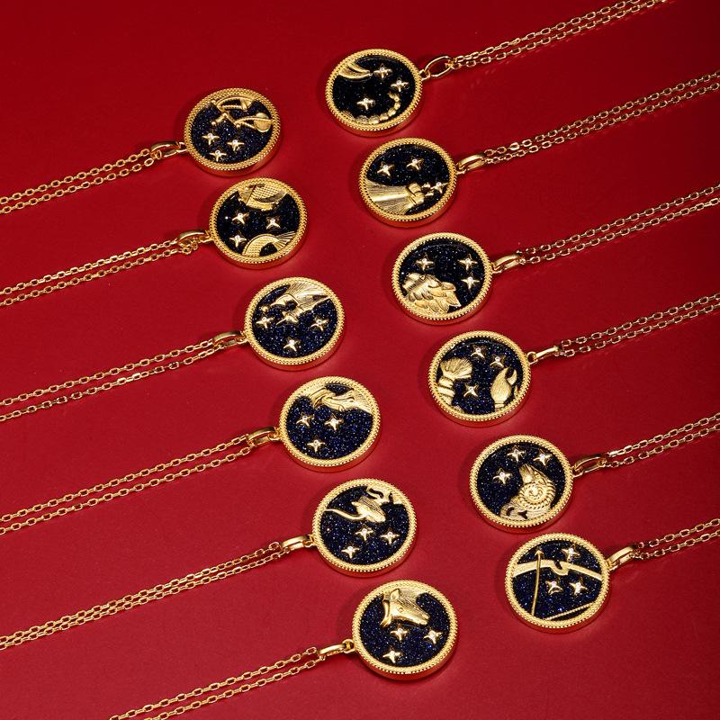 Gold Zodiac Sign 12 Constellation Lucky Amulet Pendants Necklace