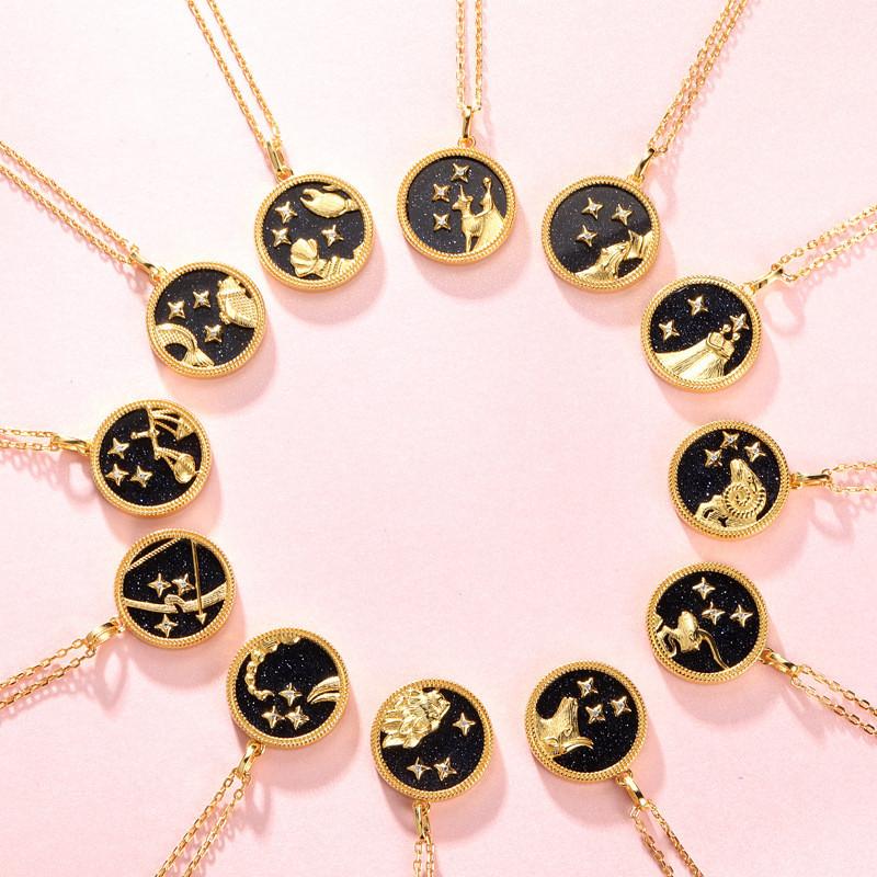 Gold Zodiac Sign 12 Constellation Lucky Amulet Pendants Necklace