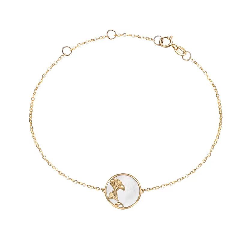 Golden Auspicious Ginkgo Leaf Pearl Charm Pendant Set