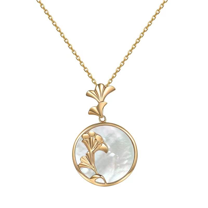 Golden Auspicious Ginkgo Leaf Pearl Charm Pendant Set