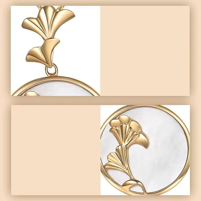 Golden Auspicious Ginkgo Leaf Pearl Charm Pendant Set