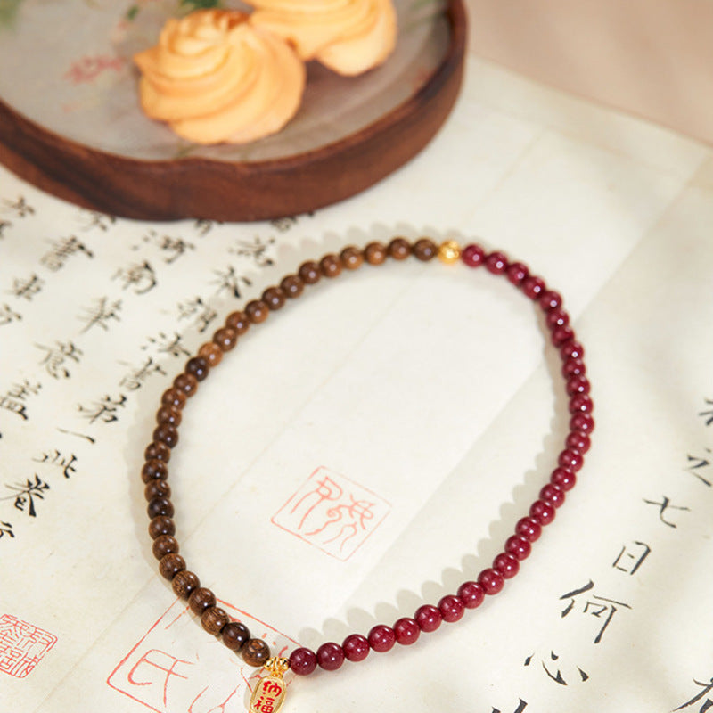 Golden Radiance-Cinnabar Golden Silk Sandalwood Double-Wrap Bracelet