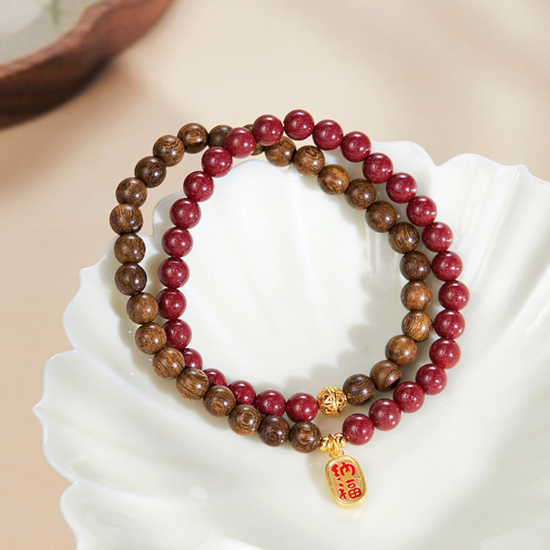 Golden Radiance-Cinnabar Golden Silk Sandalwood Double-Wrap Bracelet