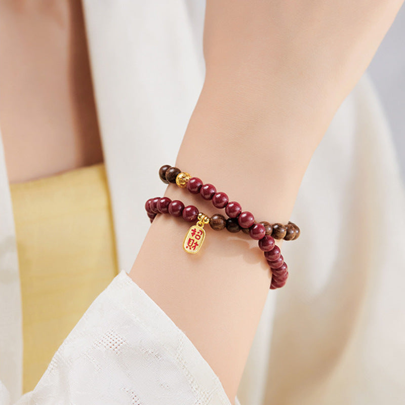 Golden Radiance-Cinnabar Golden Silk Sandalwood Double-Wrap Bracelet