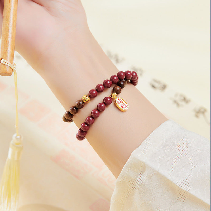 Golden Radiance-Cinnabar Golden Silk Sandalwood Double-Wrap Bracelet