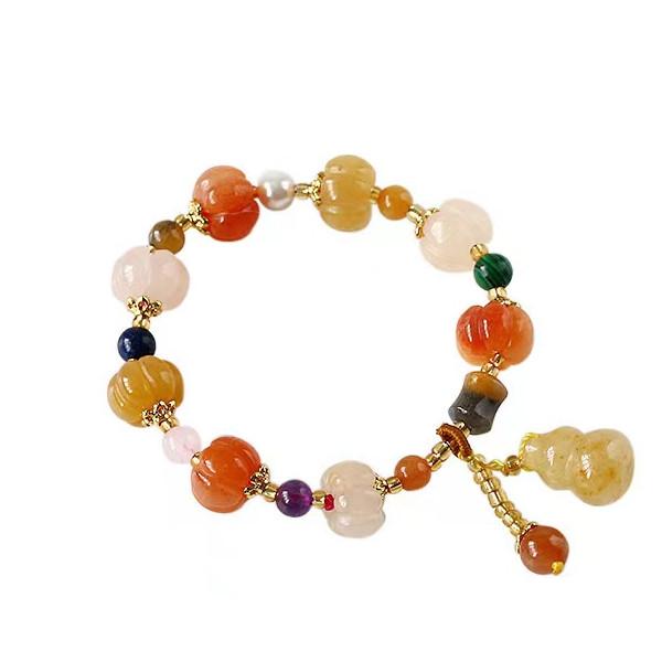 Golden Silk Jade Calabash Pumpkin Bracelet