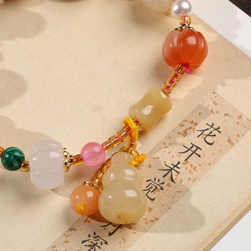 Golden Silk Jade Calabash Pumpkin Bracelet