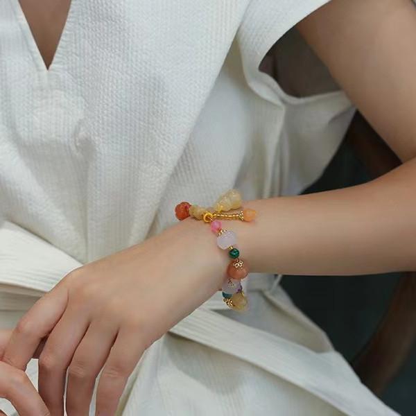 Golden Silk Jade Calabash Pumpkin Bracelet