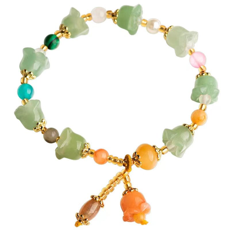 Golden Silk Jade Flower Bracelet-Natural Green Jade