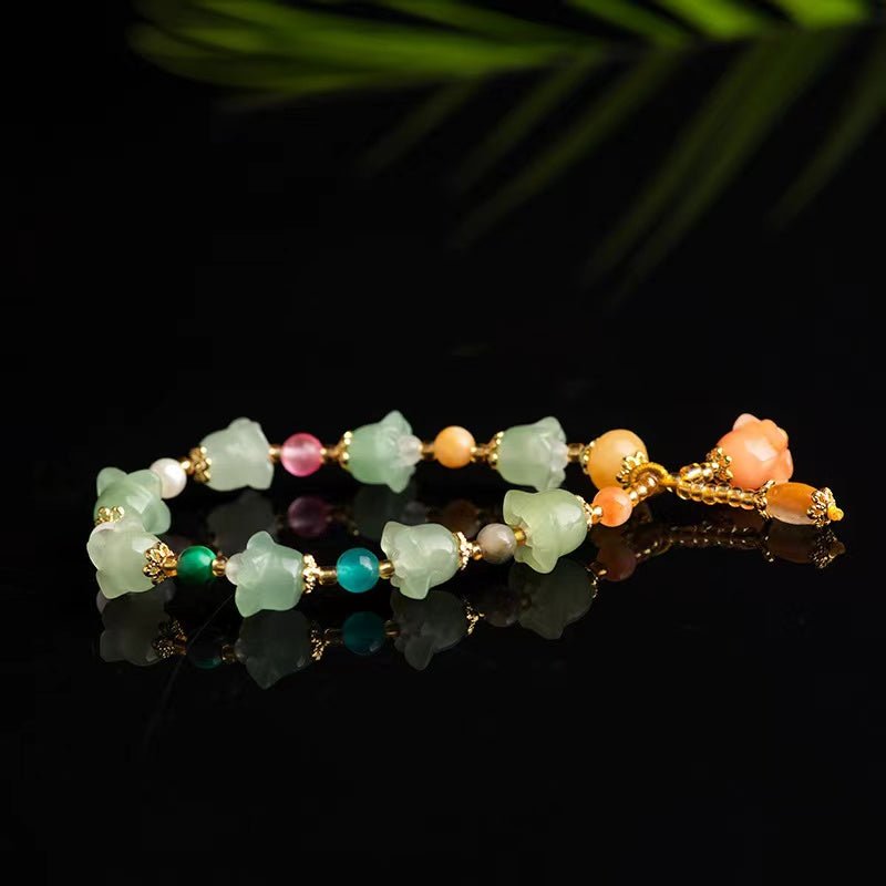 Golden Silk Jade Flower Bracelet-Natural Green Jade