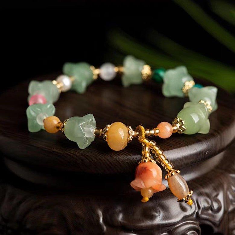 Golden Silk Jade Flower Bracelet-Natural Green Jade