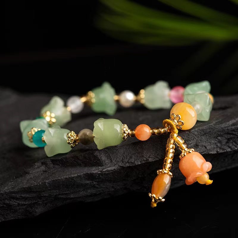 Golden Silk Jade Flower Bracelet-Natural Green Jade