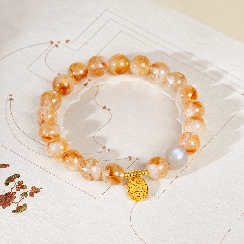 Yellow Quartz Blessing Plaque Bracelet-Golden Warmth