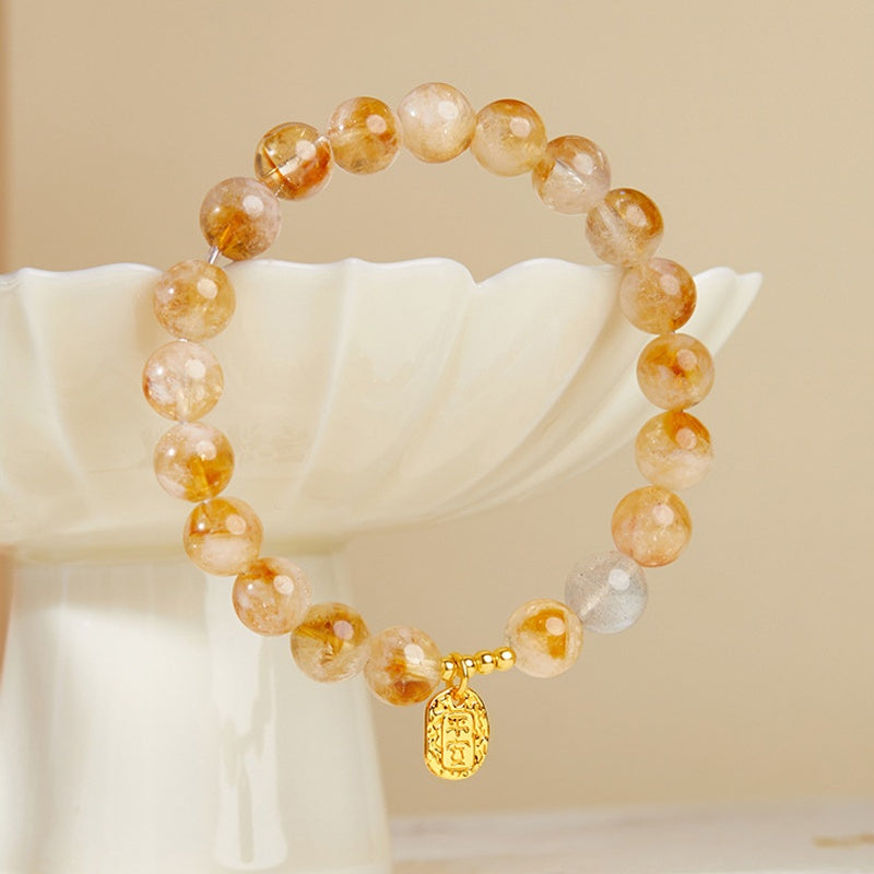 Yellow Quartz Blessing Plaque Bracelet-Golden Warmth